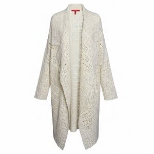 Shamask White Crochet Knit Duster Cardigan Wool Silk